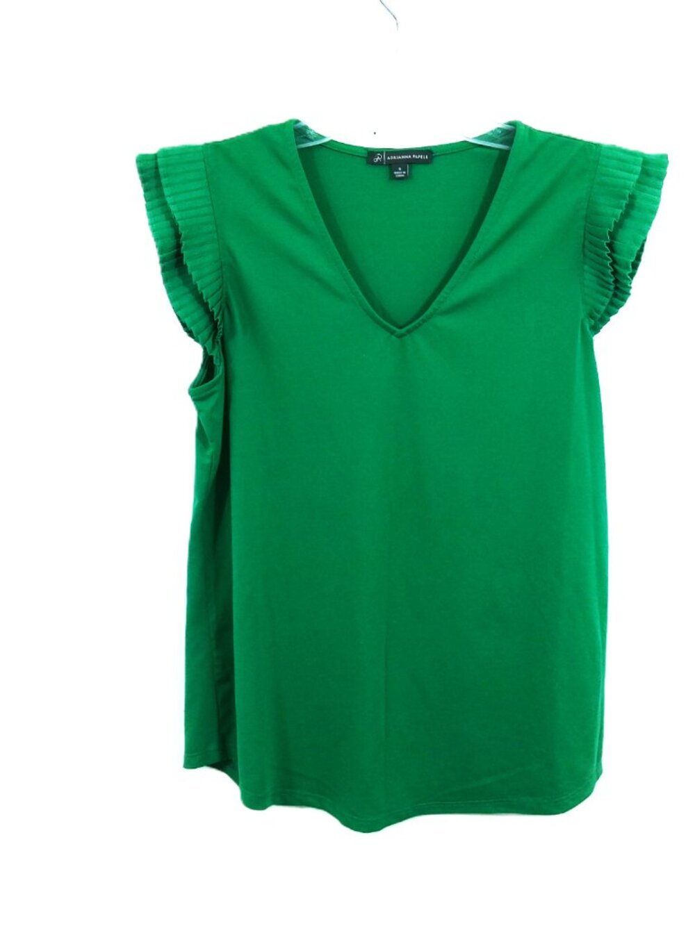 Adrianna Papell Ruffle Cap Sleeve V-Neck Blouse Green Women Sz S